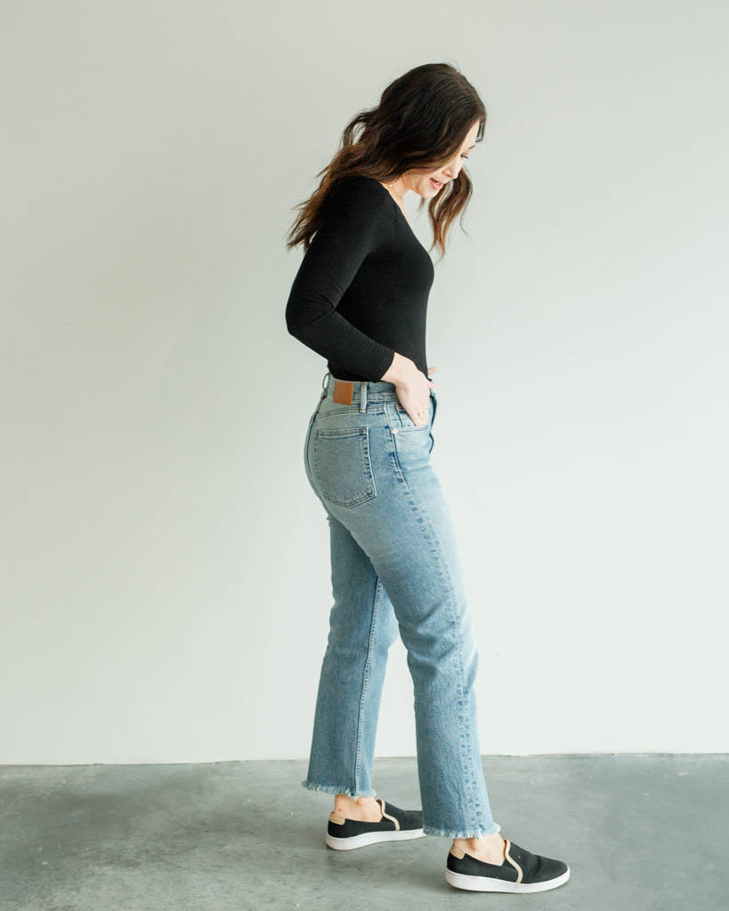 ABLE Clothing jeans review high rise straight sustainable 