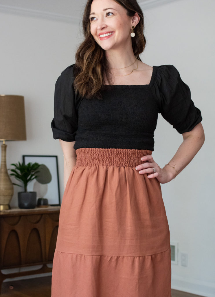 How to style a dress as a skirt, smocked tiered dress turned skirt, slow fashion blogger Ashleigh Becker