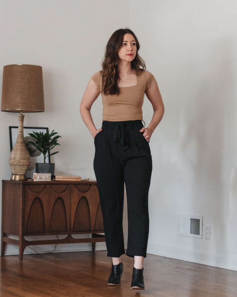 black pleated trousers for work
