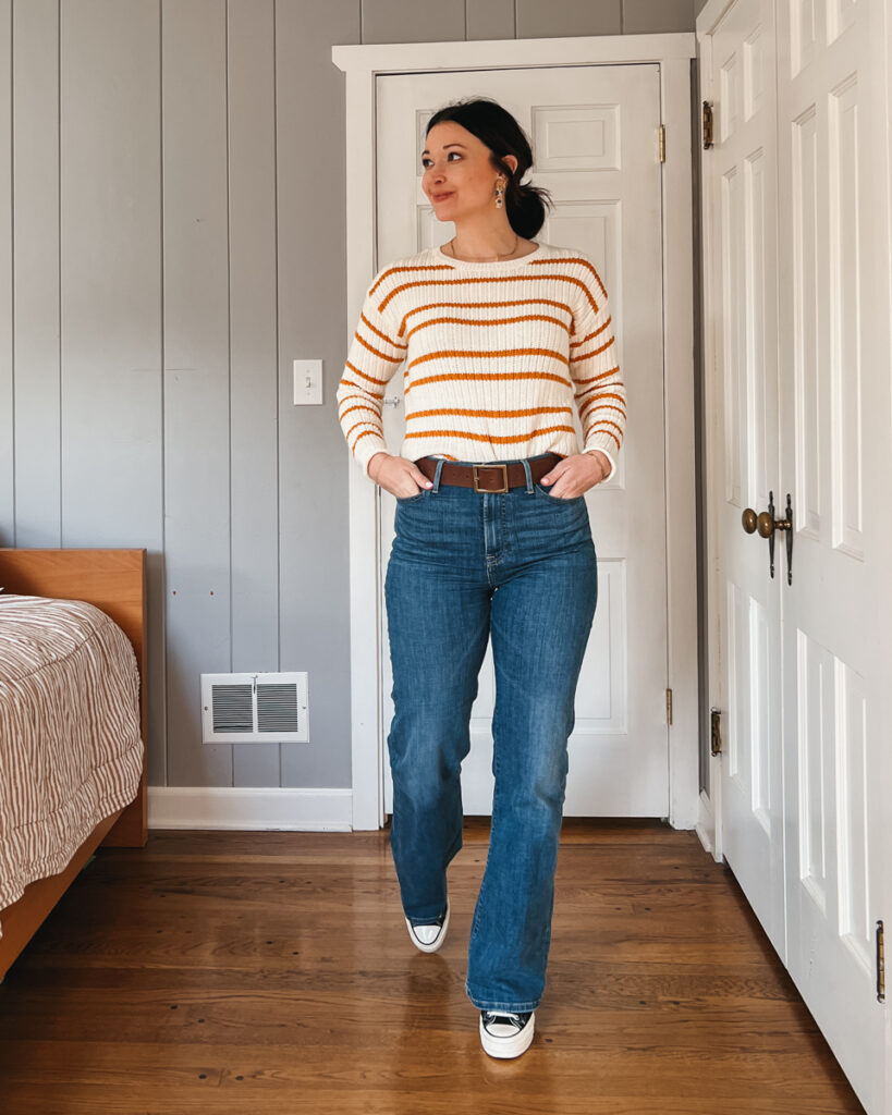 casual flare jeans outfit ABLE clothing style review