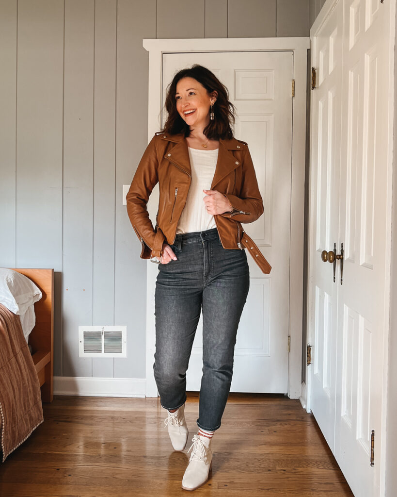 how to style a moto leather jacket sustainable 