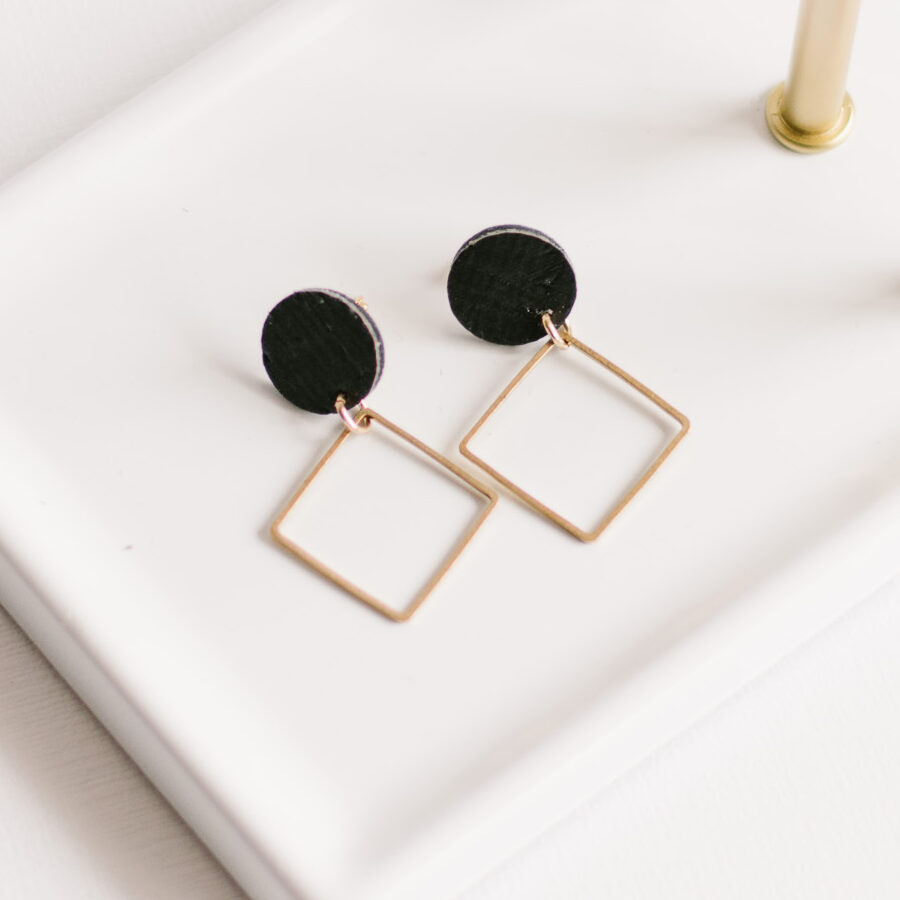 Gift ideas for women simple black gold earrings Sela Designs