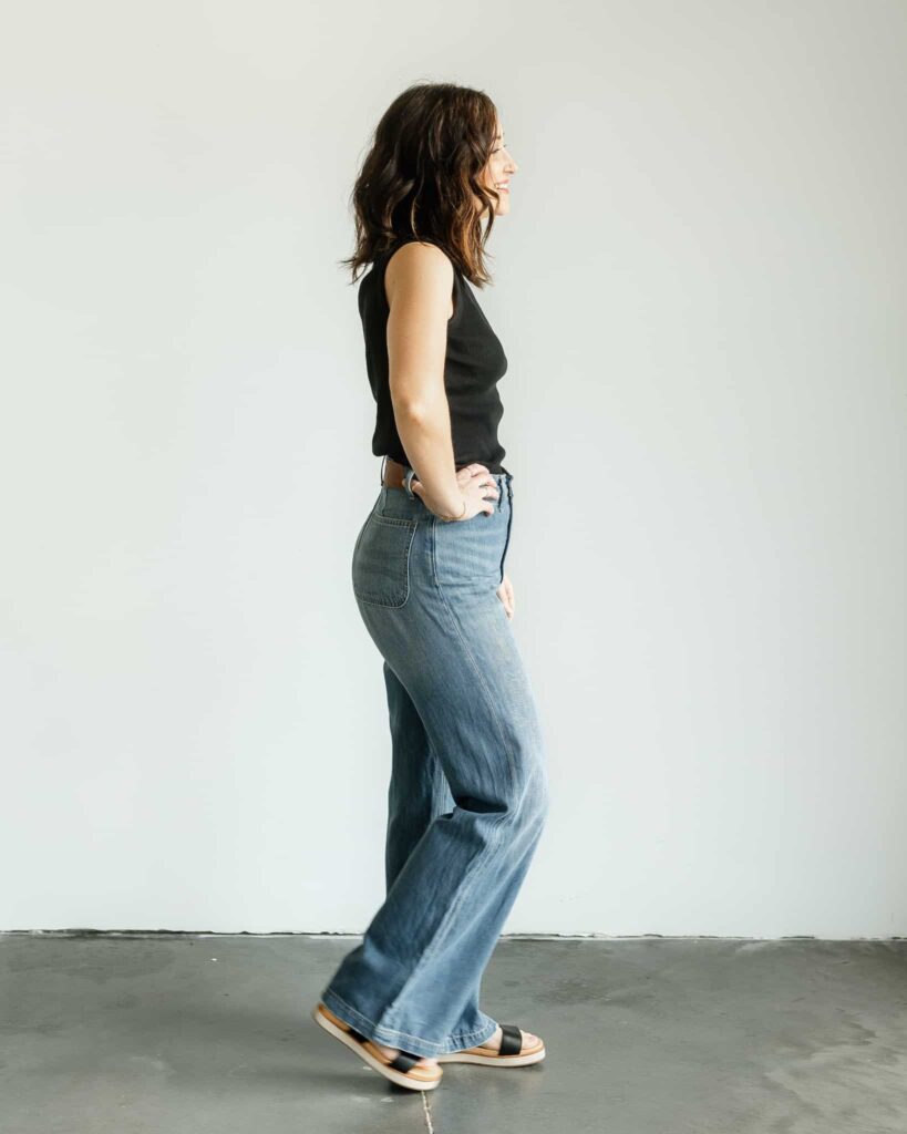 trendy wide leg jeans ethically made by ABLE Clothing detailed review